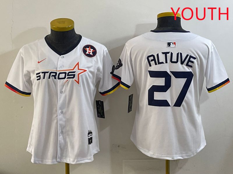 Youth Houston Astros 27 Altuve White three generations Joint Name Nike 2025 MLB Jersey style 10
